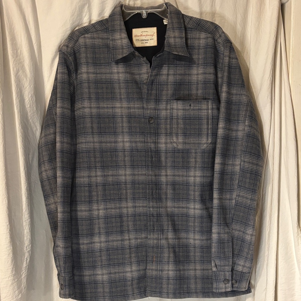 Weatherproof Vintage Flannel Blue Checkered Lined Shirt Jacket
